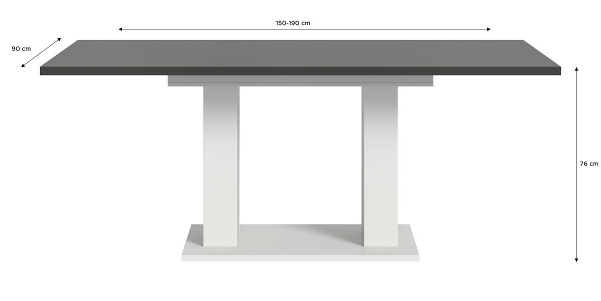AUSZIEHTISCH Grau rechteckig  ausziehbar  - Weiß/Grau, KONVENTIONELL, Holzwerkstoff (150-190/90/76cm) - MID.YOU