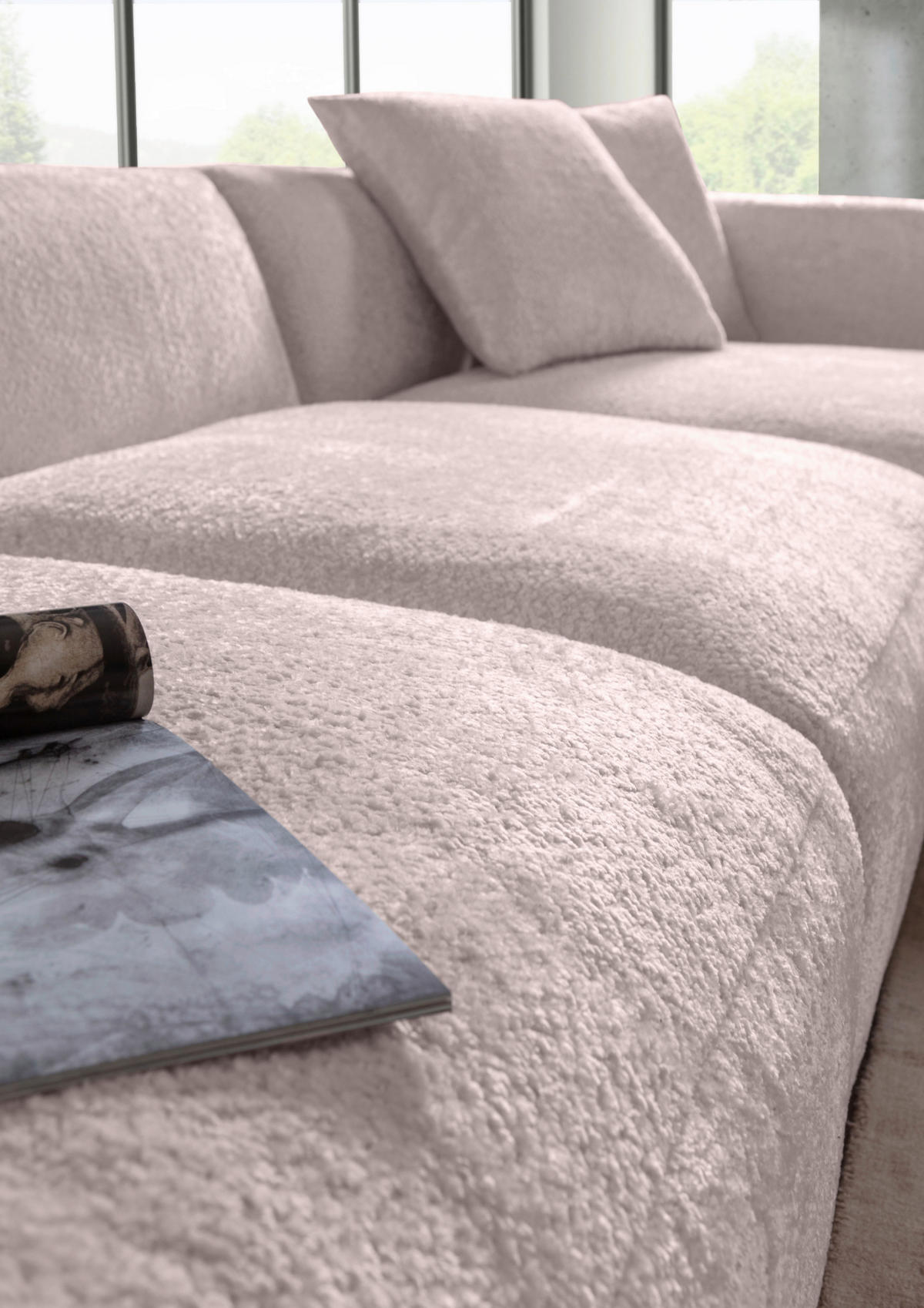 ECKSOFA Rosa Chenille  - Creme/Schwarz, MODERN, Kunststoff/Textil (323/178cm) - Carryhome