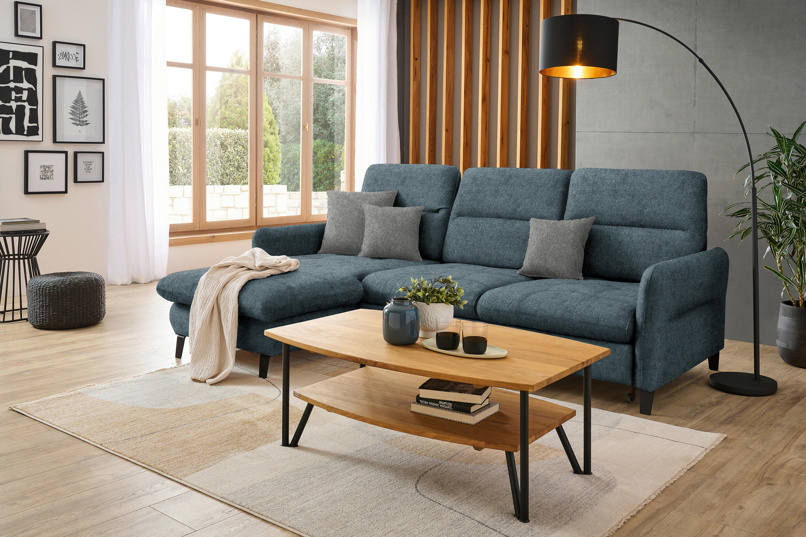 ECKSOFA Blau Flachgewebe  - Blau/Schwarz, KONVENTIONELL, Textil/Metall (190/254cm) - Livetastic