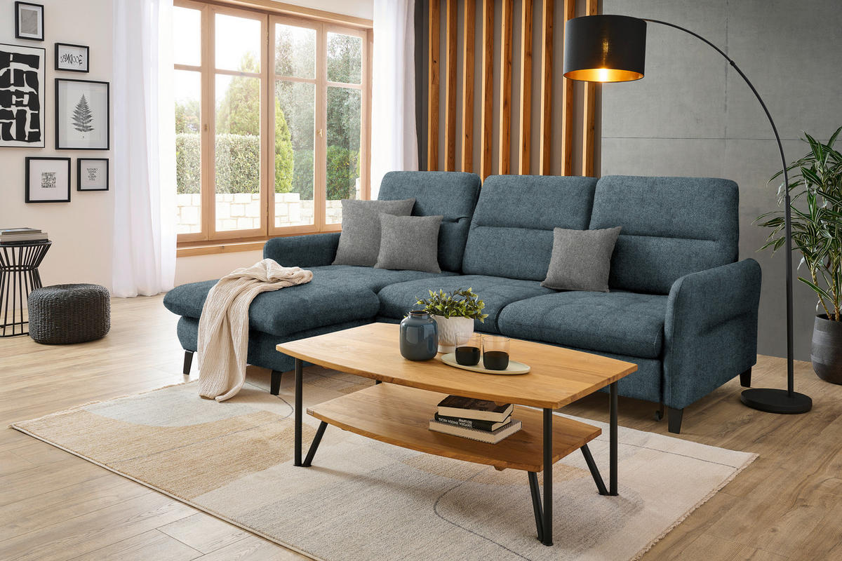ECKSOFA Blau Flachgewebe  - Blau/Schwarz, KONVENTIONELL, Textil/Metall (190/254cm) - Livetastic
