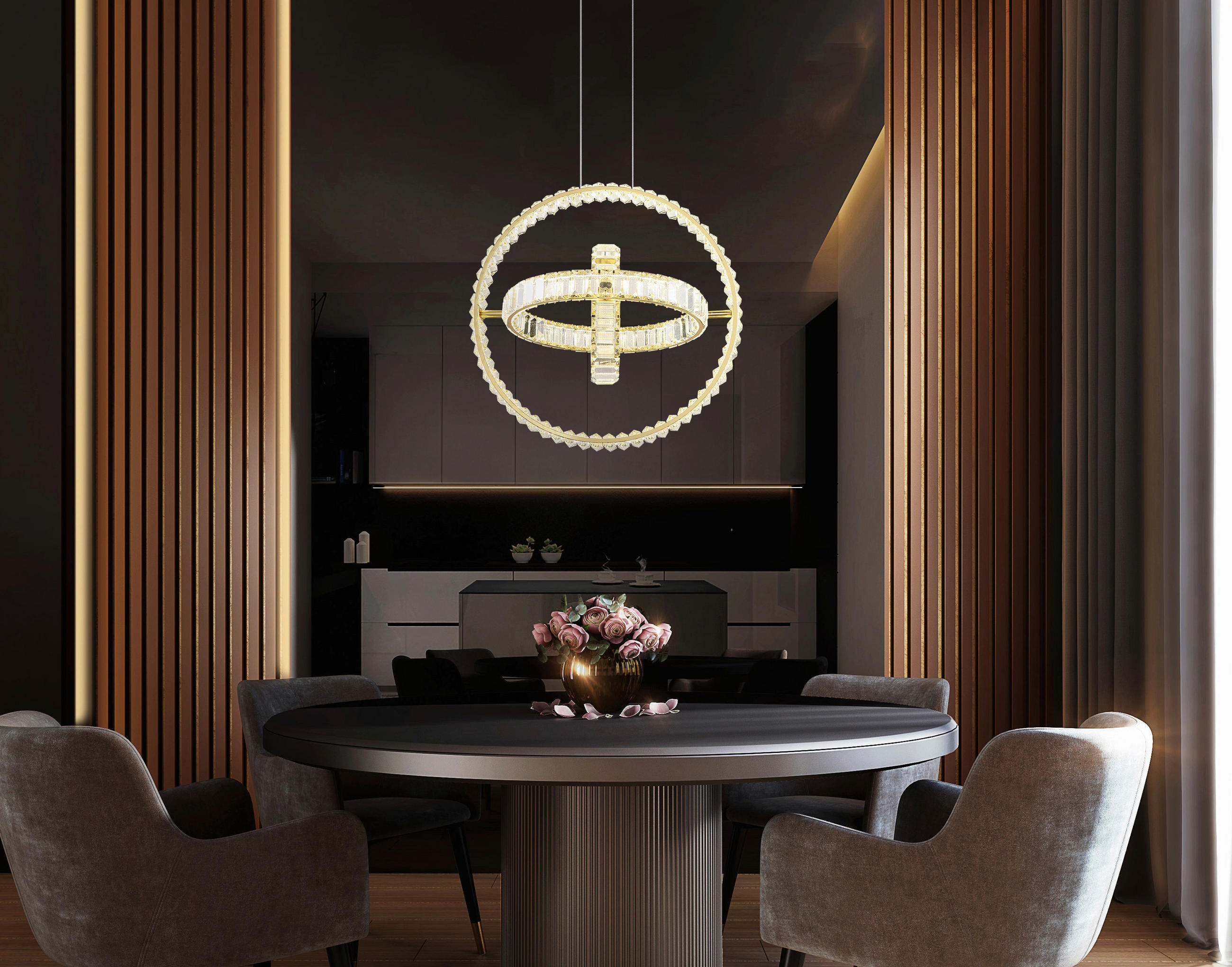 LED-HÄNGLAMPA NEIL 50/40/120 cm  - klar/guldfärgad, Design, metall/glas (50/40/120cm) - Globo