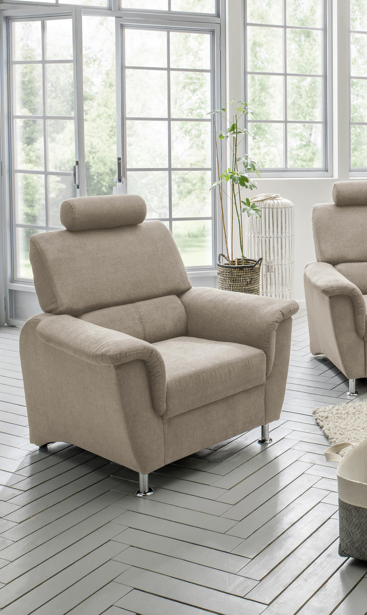 SESSEL Mikrofaser Taupe    - Taupe/Chromfarben, KONVENTIONELL, Holz/Textil (105/95/96cm) - Livetastic