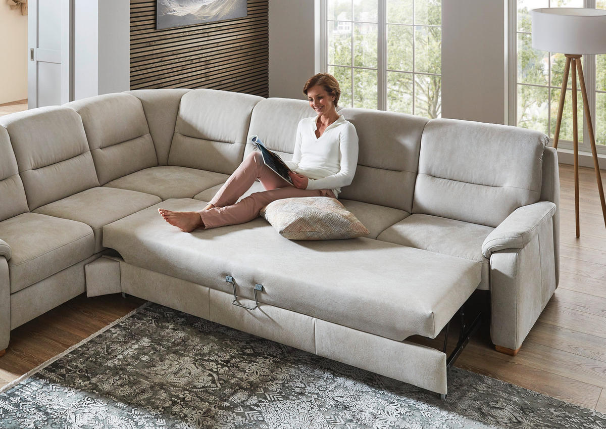 ECKSOFA Mikrofaser Hellgrau  - Eiche Bianco/Hellgrau, Konventionell, Holz/Textil (245/303cm) - Beldomo Comfort