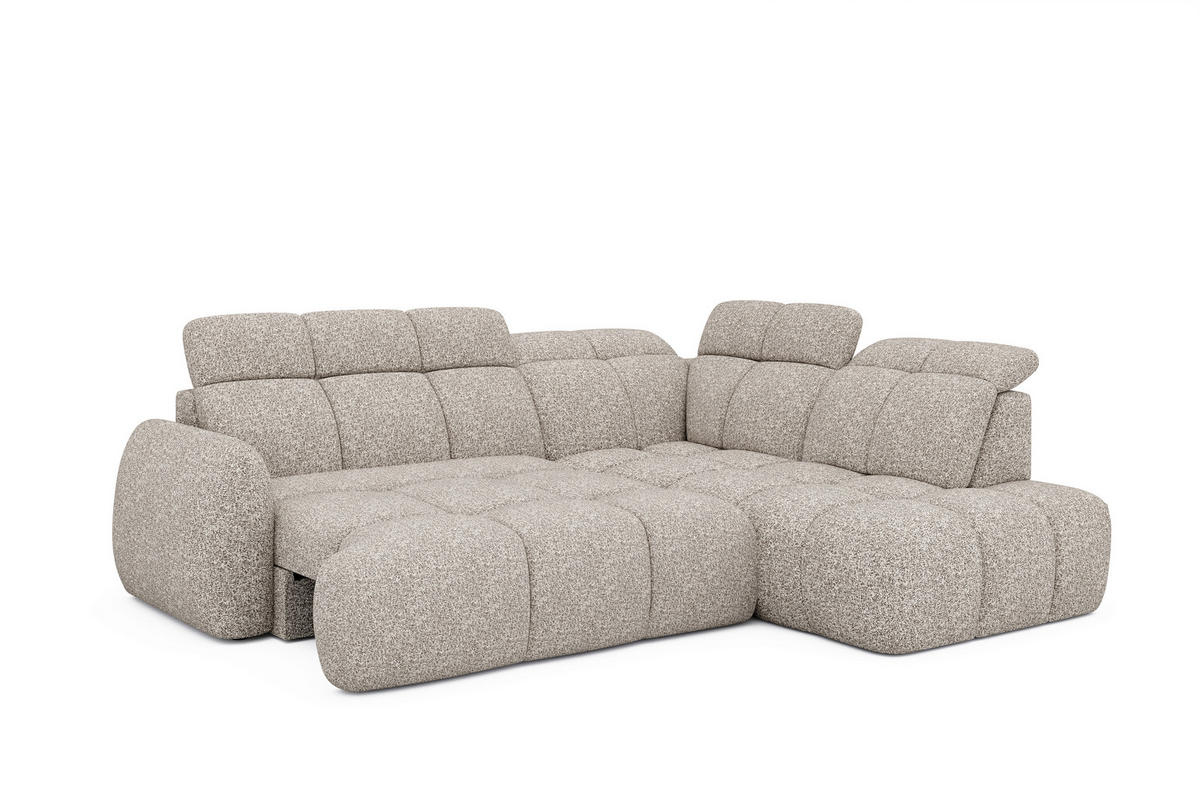 ECKSOFA Beige Webstoff Bettkasten, Schlaffunktion, Rücken echt, Kopfteilverstellung, Sitzvorzug  - Beige/Schwarz, Design, Kunststoff/Textil (275/230cm) - Welnova