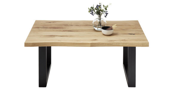 COUCHTISCH Eiche massiv 110/70/45 cm rechteckig Schwarz, Eichefarben  - Eichefarben/Schwarz, Design, Holz/Metall (110/70/45cm) - Linea Natura