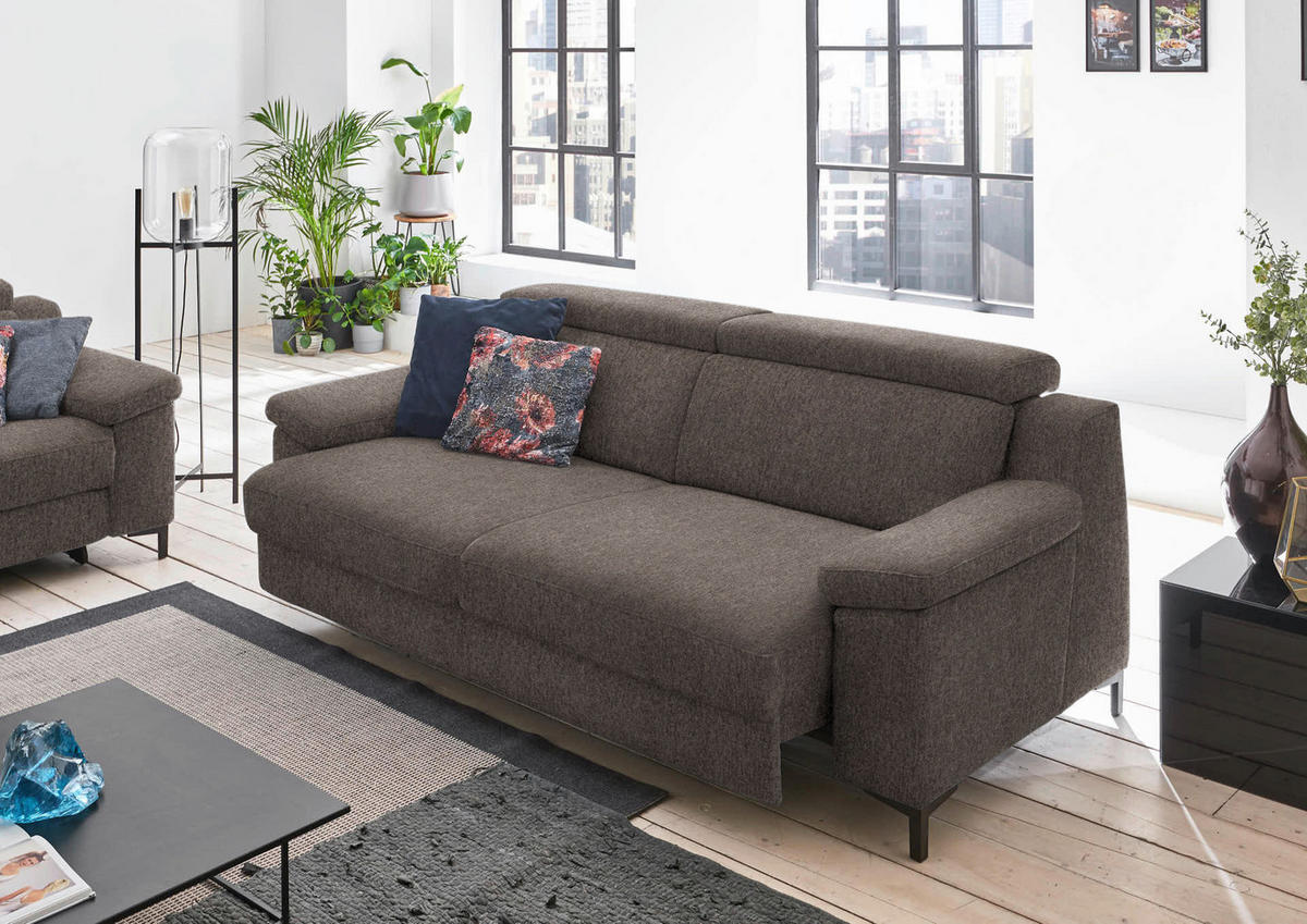 3-SITZER-SOFA in Chenille Graubraun  - Graubraun/Schwarz, Design, Textil/Metall (230/104/104cm) - Valdera