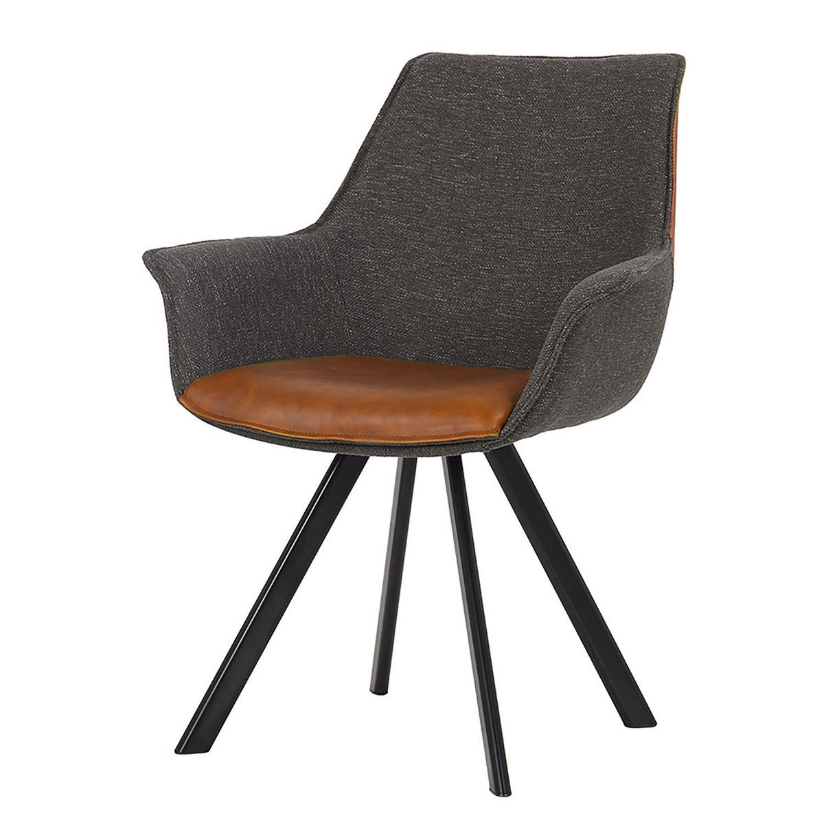 ARMLEHNSTUHL  in Eisen Lederlook, Leinenoptik  - Dunkelgrau/Schwarz, MODERN, Textil/Metall (65/87/65cm) - home24
