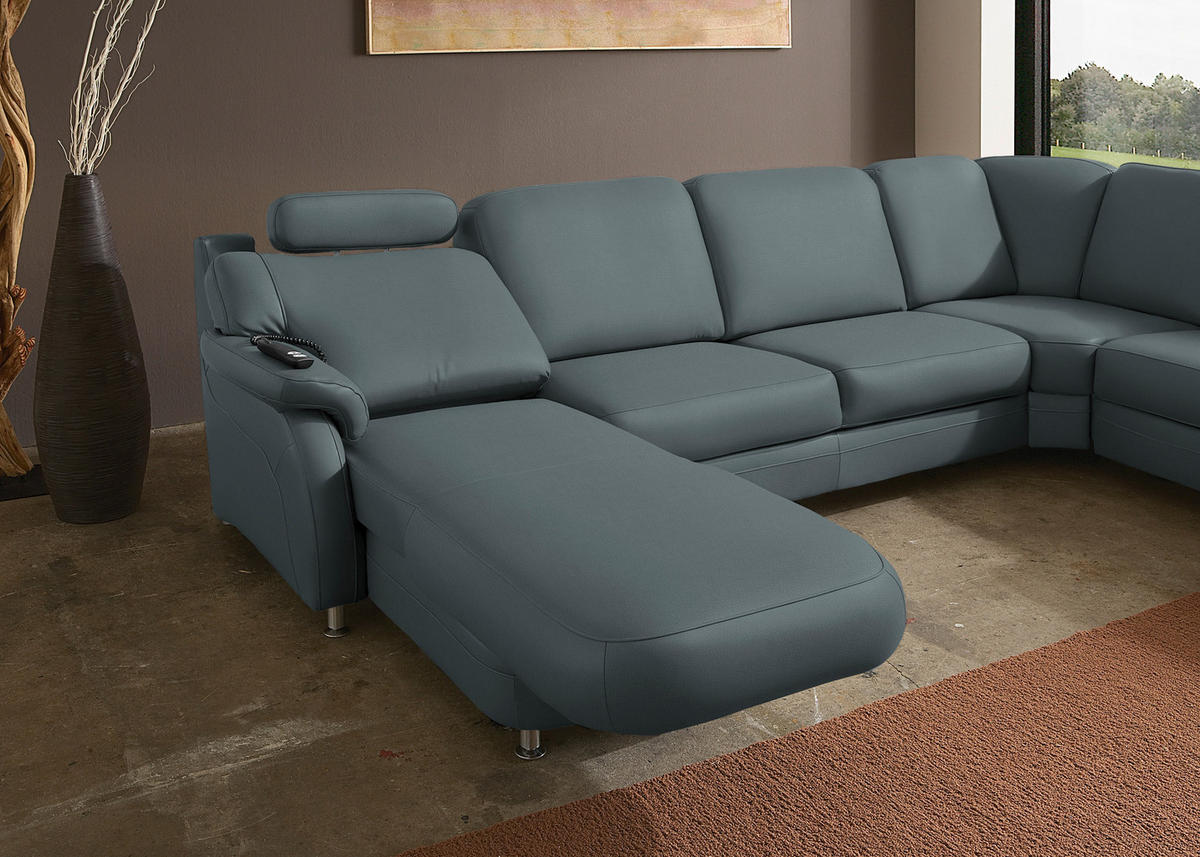 WOHNLANDSCHAFT Echtleder Grau  - Alufarben/Grau, Konventionell, Leder/Metall (165/329/239cm) - Beldomo Premium
