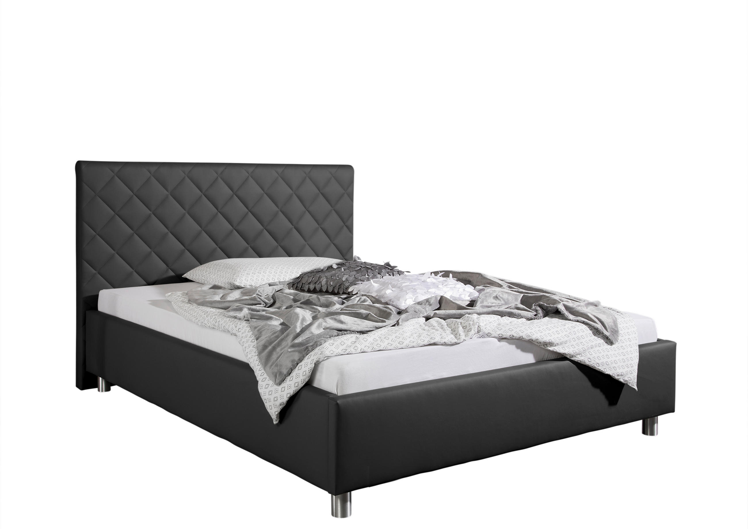 POLSTERBETT 100/200 cm,  in Anthrazit,  - Anthrazit/Alufarben, MODERN, Textil/Metall (100/200cm) - Livetastic
