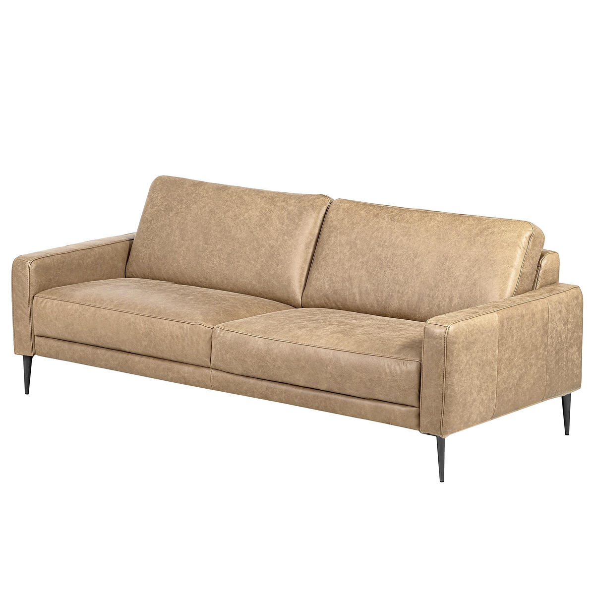 3-SITZER-SOFA SPRING in Lederlook Echtleder Beige  - Beige/Schwarzchrom, Design, Leder/Textil (187/85/92cm) - Livetastic