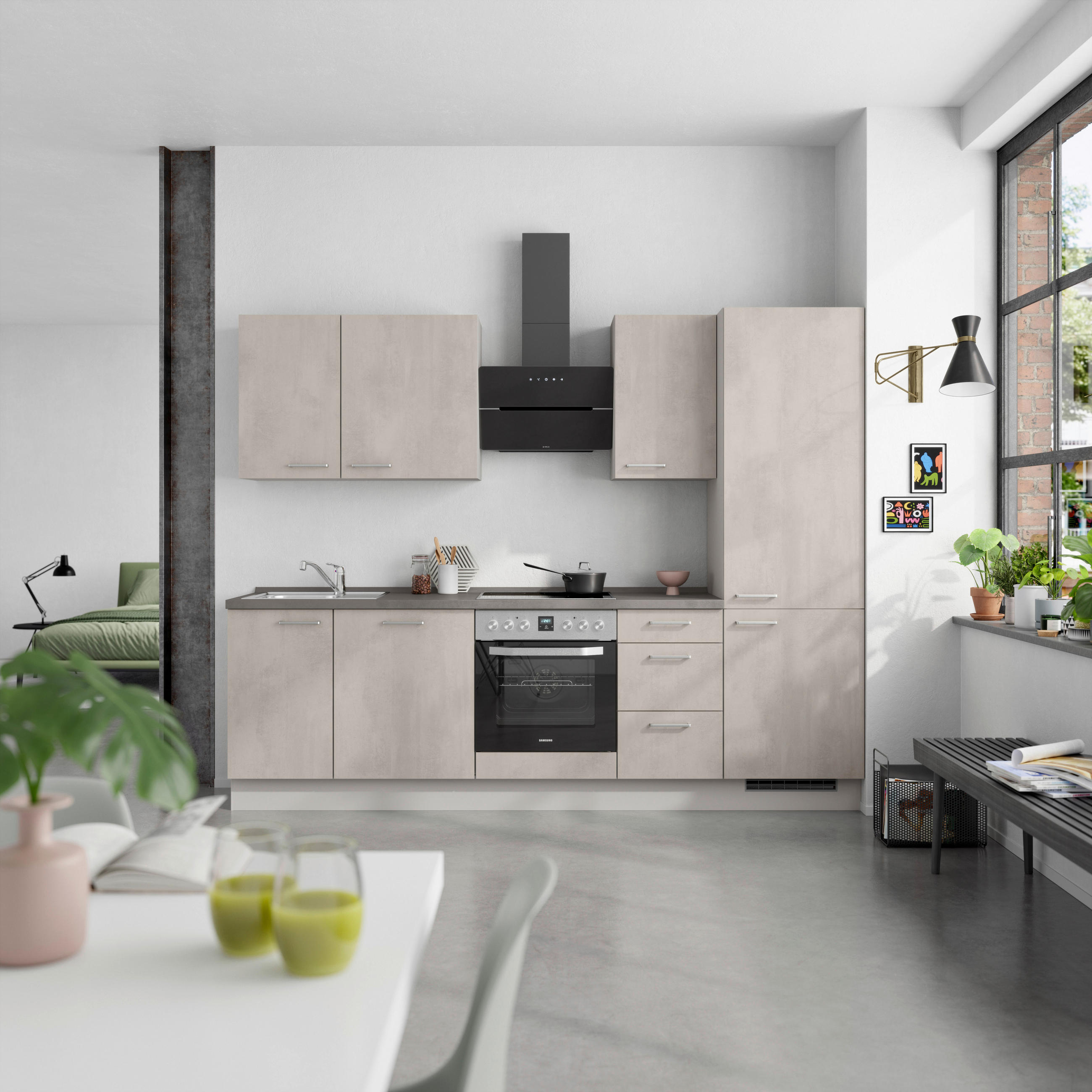 KÜCHENBLOCK Riva 270 cm  in Grau, Schieferfarben  - Schieferfarben/Edelstahlfarben, MODERN, Holzwerkstoff/Metall (270cm) - Nobilia