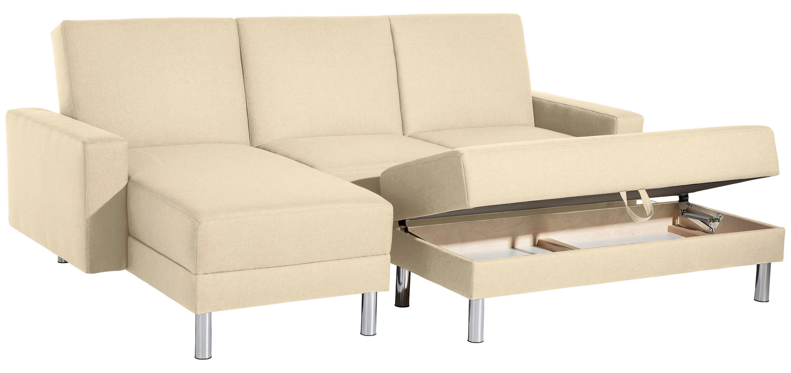 ECKSCHLAFSOFA inkl. Hocker in Beige Textil   - Chromfarben/Beige, Konventionell, Textil/Metall (152/230cm) - Max Winzer