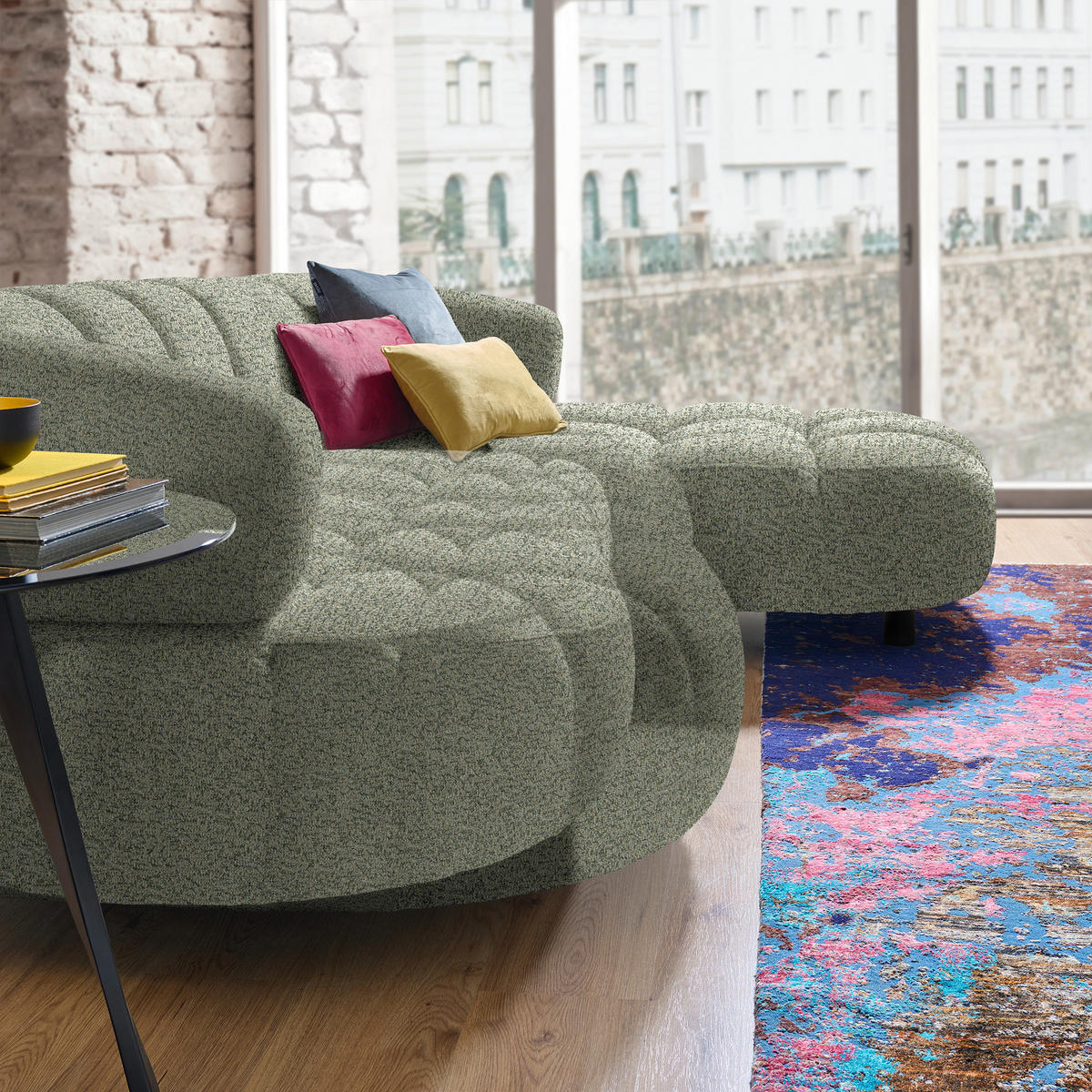 ECKSOFA Khaki Webstoff  - Khaki/Schwarz, Design, Holz/Textil (284/183cm) - Welnova