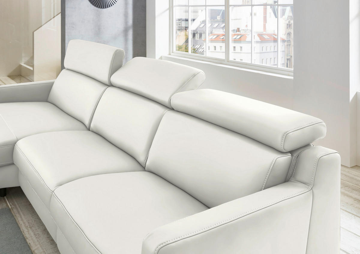 ECKSOFA Echtleder Creme  - Chromfarben/Creme, Design, Leder/Metall (176/291cm) - Valdera