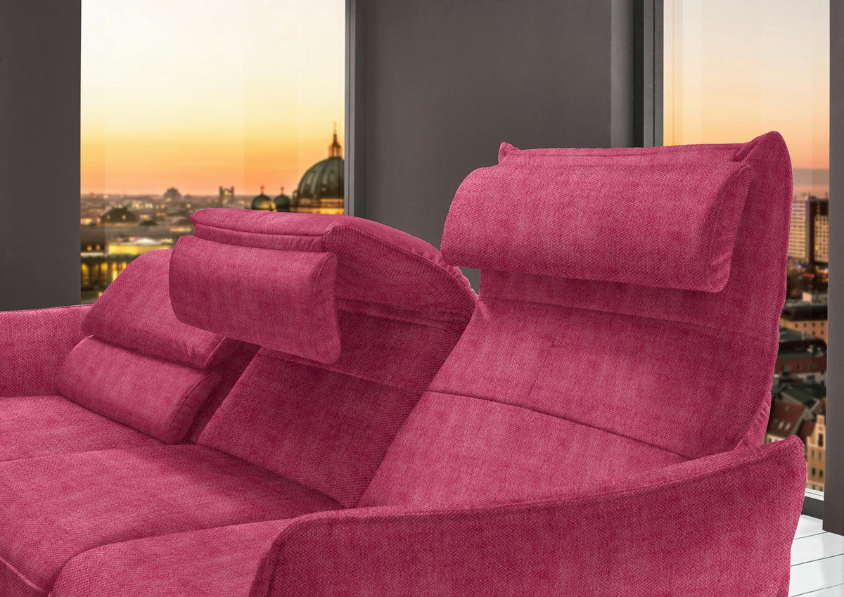 ECKSOFA in Velours Beere  153/283 cm  - Beere/Schwarz, Design, Textil/Metall (153/283cm) - Valdera
