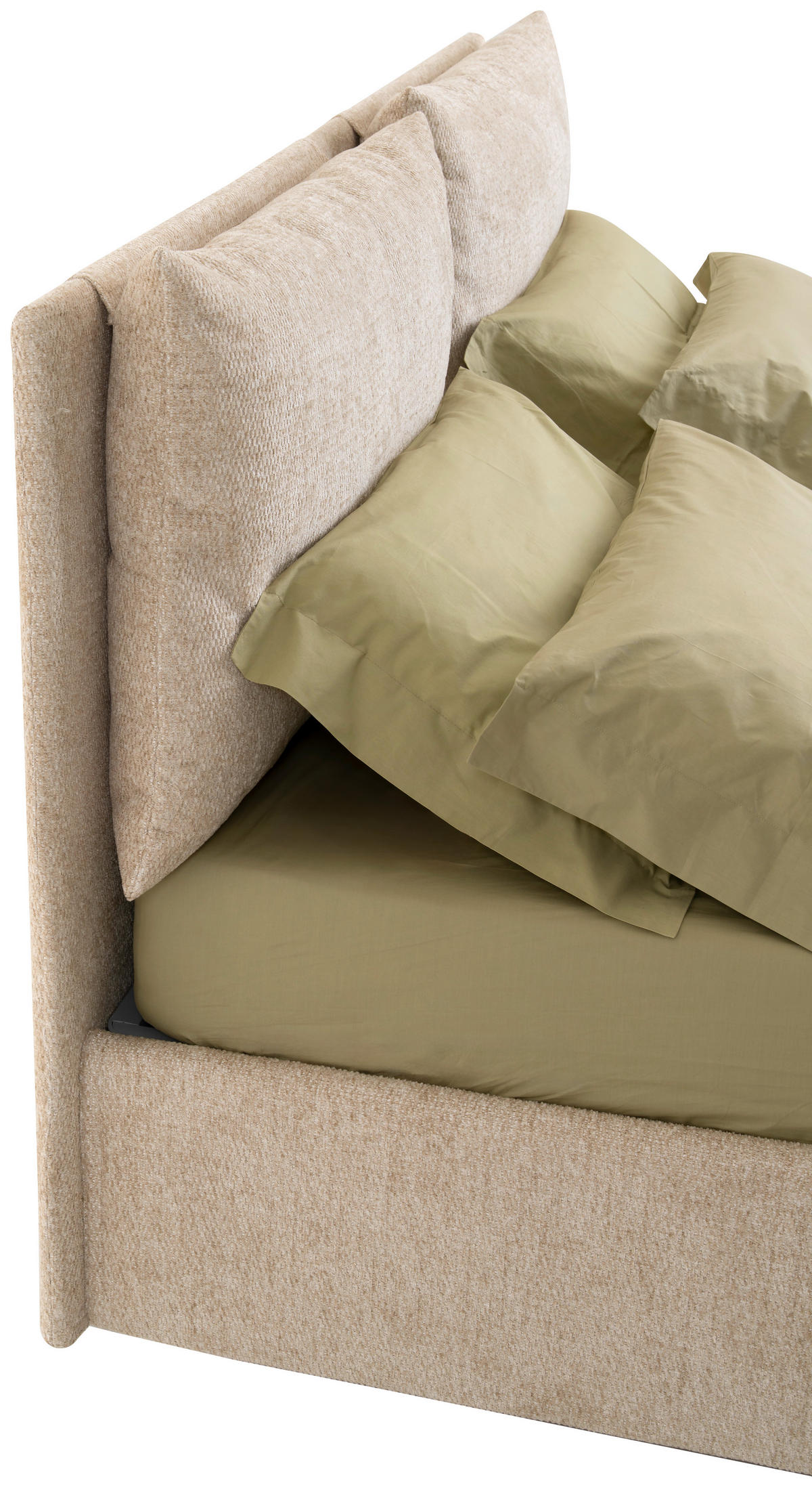POLSTERBETT 180/200 cm,  in Beige, gepolstertes Kopfteil, Lattenrost, Bettkasten,  - Beige/Silberfarben, Design, Holz/Kunststoff (180/200cm) - Milino