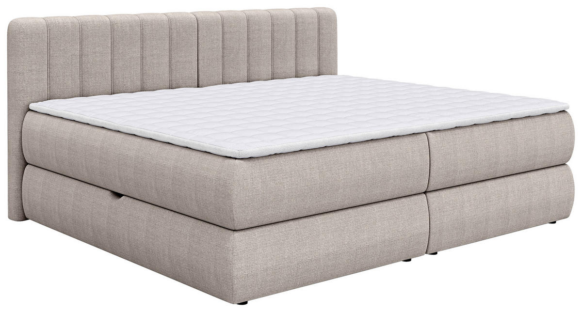 BOXSPRINGBETT 200/200 cm,  in Taupe, gepolstertes Kopfteil, Bettkasten, Topper, Matratzen, H2 + H3 = mittel + fest  - Taupe/Schwarz, Design, Kunststoff/Textil (200/200cm) - Chameo
