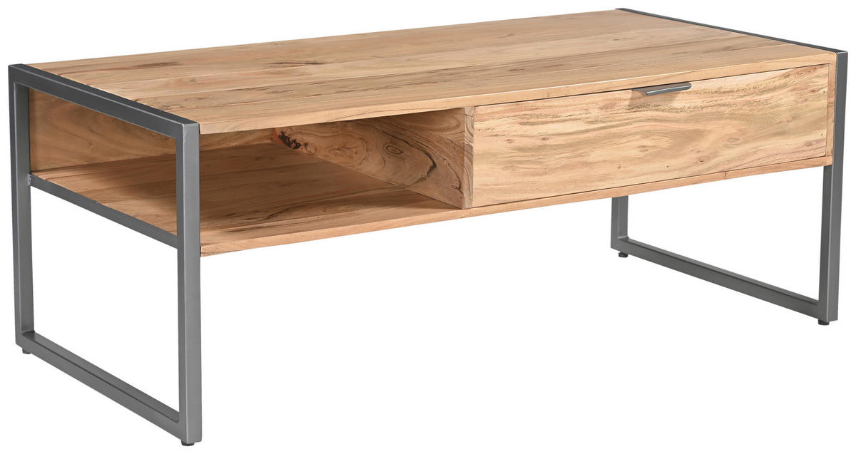 COUCHTISCH Coswig Akazie vollmassiv 120/60/45 cm rechteckig Naturfarben  - Naturfarben/Grau, KONVENTIONELL, Holz/Metall (120/60/45cm) - Livetastic