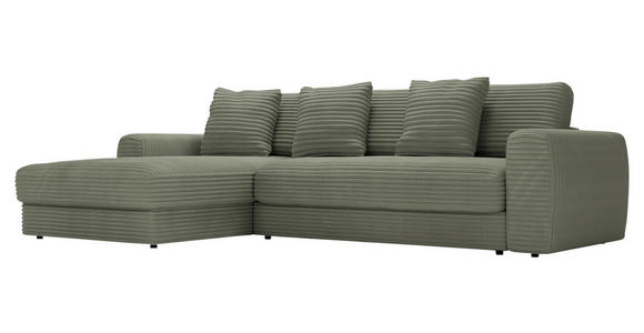ECKSOFA in Cord Olivgrün  182/302 cm  - Schwarz/Olivgrün, MODERN, Kunststoff/Textil (182/302cm) - Carryhome
