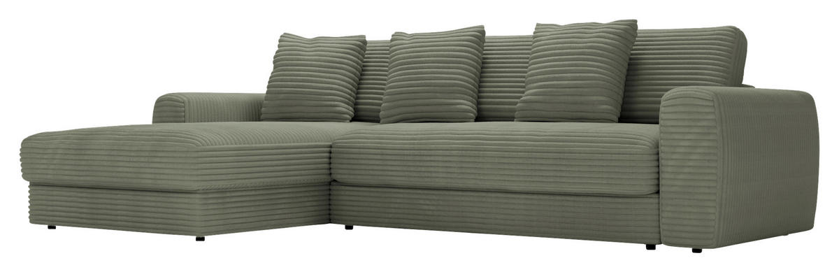 ECKSOFA in Cord Olivgrün  182/302 cm  - Schwarz/Olivgrün, MODERN, Kunststoff/Textil (182/302cm) - Carryhome