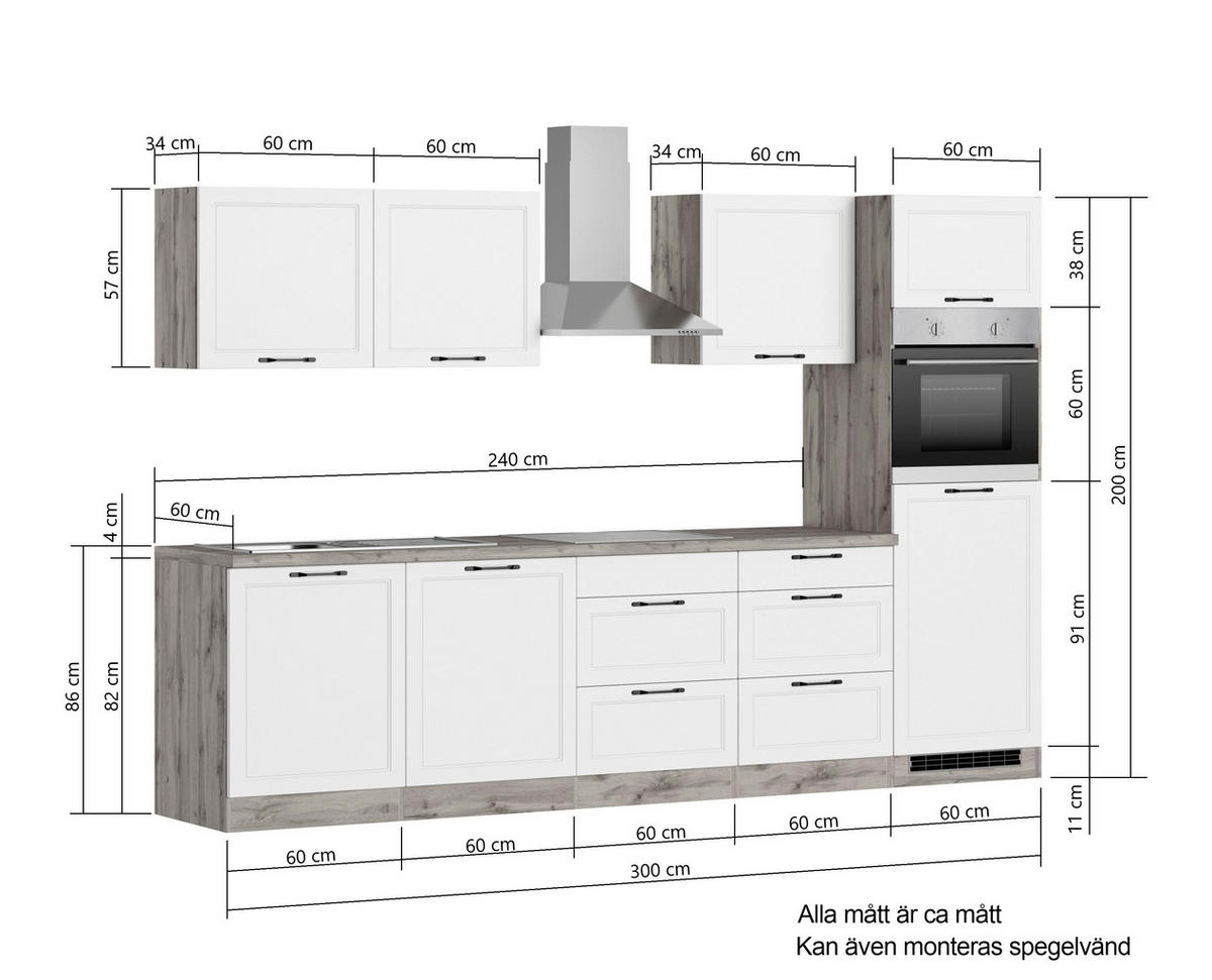 MODULKÖK 300 cm   i grå, ek Wotan  - ek Wotan/svart, Lifestyle, metall/trämaterial (300cm) - Held
