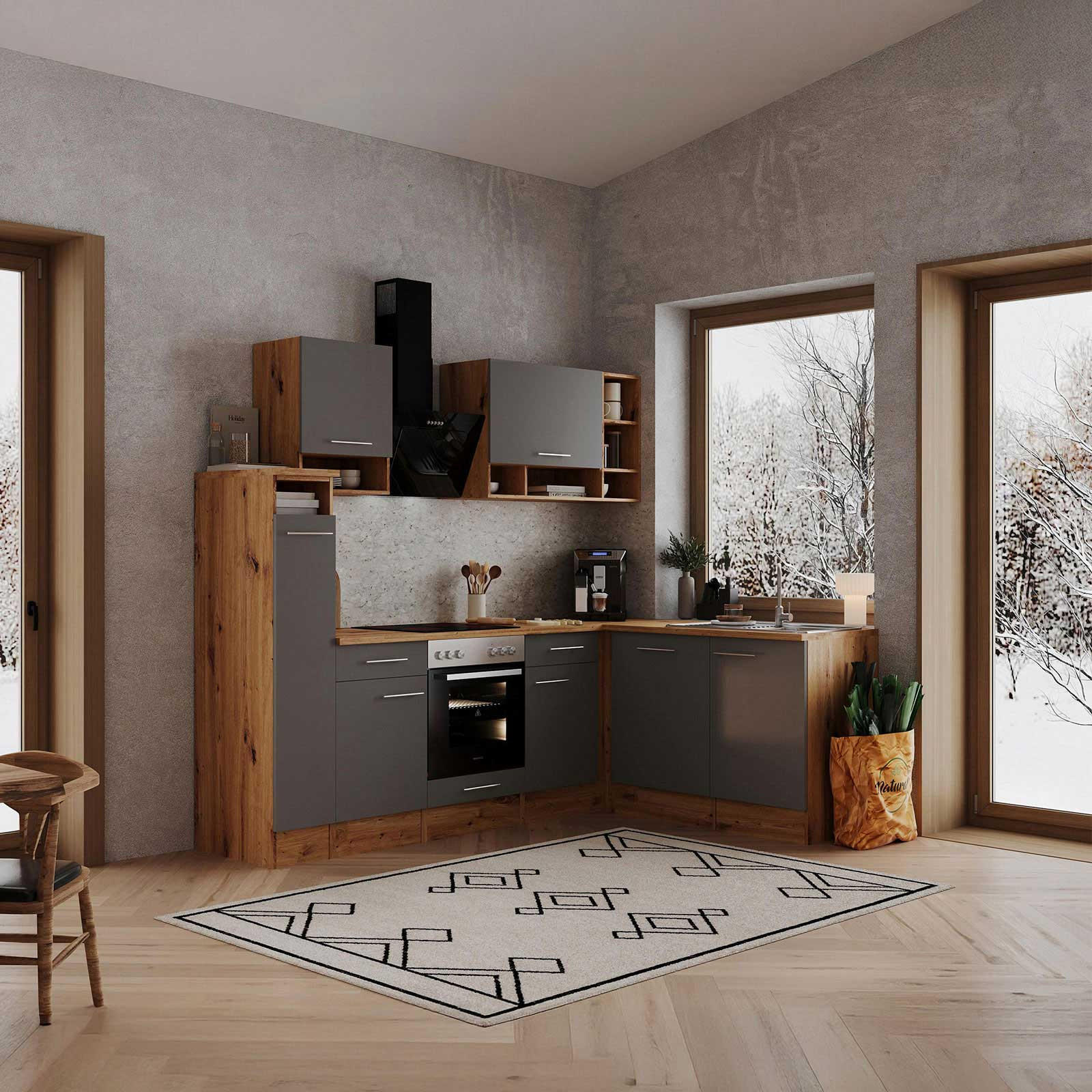 HÖRNKÖK 250/172 cm  i ekfärgad  - grå/ekfärgad, Basics, metall/trämaterial (250/172cm) - Respekta