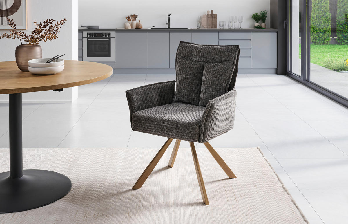 ARMLEHNSTUHL  in Leinenoptik  - Eichefarben/Grau, LIFESTYLE, Holz/Textil (63/91/64cm) - MID.YOU