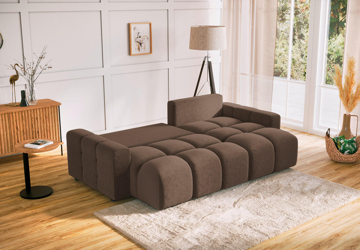 ECKSOFA Luki Graubraun Mikrofaser  - Graubraun/Schwarz, Design, Kunststoff/Textil (233/142cm) - Livetastic