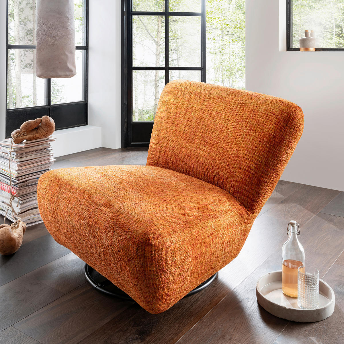 XXL-SESSEL Struktur Koralle  - Koralle/Schwarz, Trend, Textil/Metall (95/77/94cm) - Livetastic