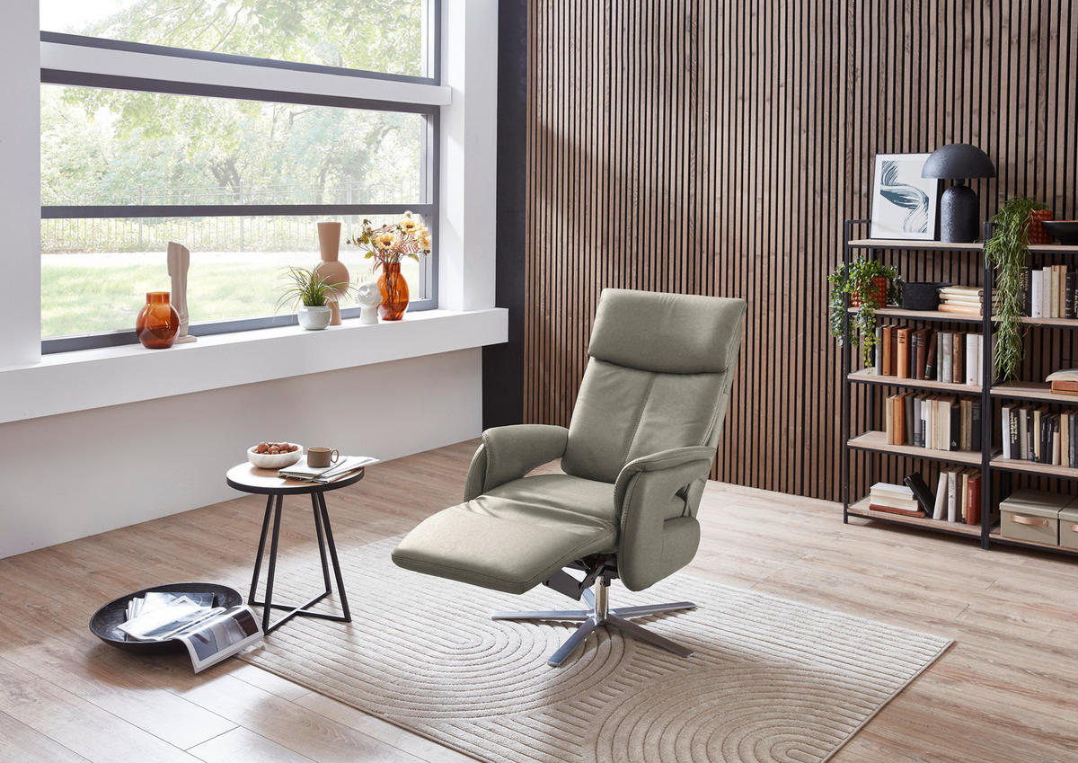 RELAXSESSEL in Leder Hellgrau  - Edelstahlfarben/Hellgrau, Design, Leder/Metall (70/124/85cm) - Cantus