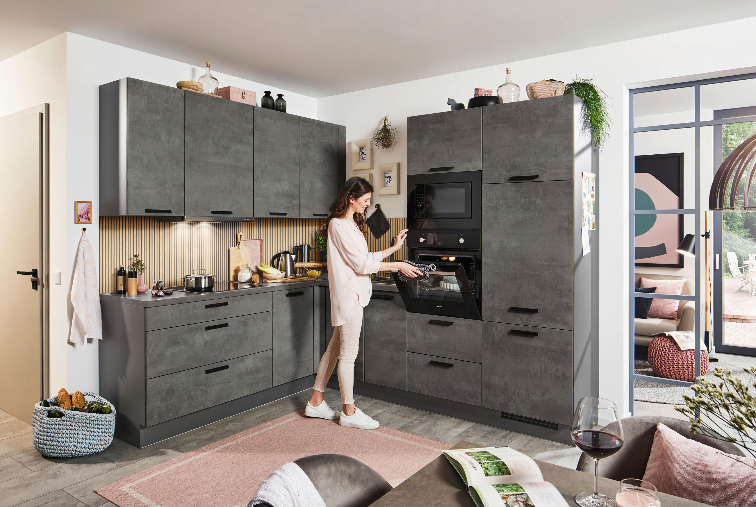 KÜCHENLEERBLOCK  265/210 cm  in Schwarz, Schieferfarben  - Schieferfarben/Schwarz, Design, Holzwerkstoff (265/210cm) - Celina