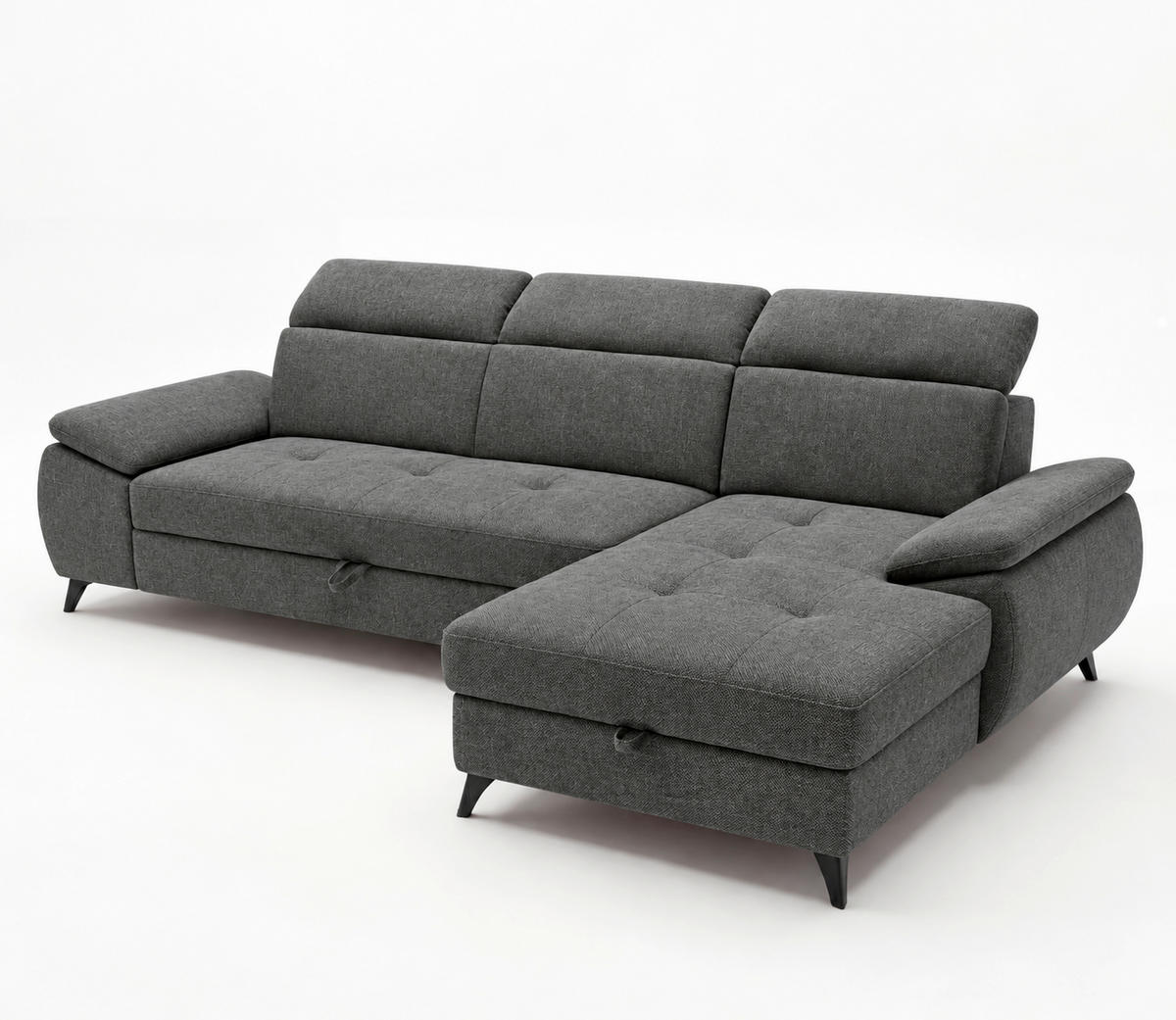 ECKSOFA  Struktur Dunkelgrau  - Dunkelgrau/Schwarz, Basics, Holz/Holzwerkstoff (281/166cm) - MID.YOU