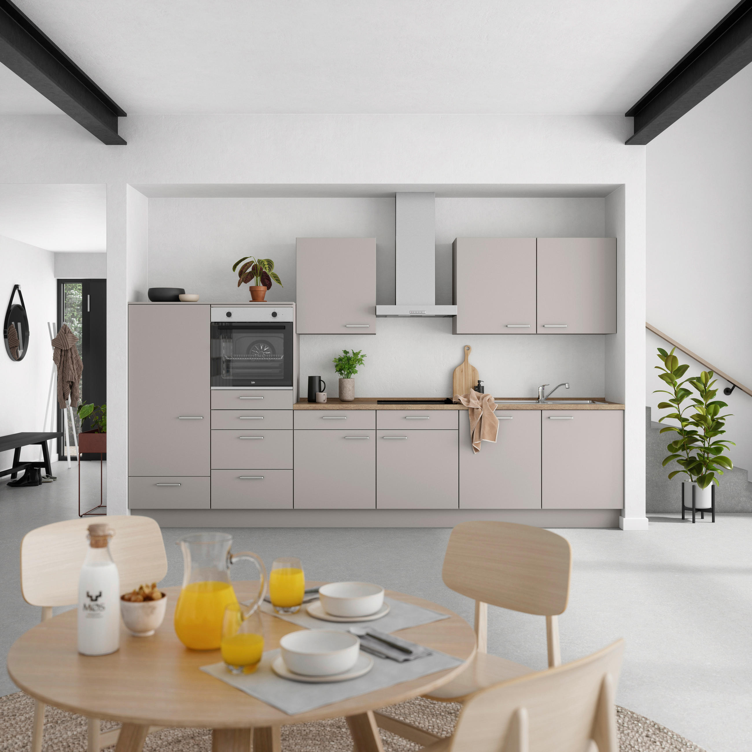 KÜCHENBLOCK 360 cm   in Grau, Eiche dunkel  - Eiche dunkel/Edelstahlfarben, MODERN, Holzwerkstoff/Metall (360cm) - Nobilia