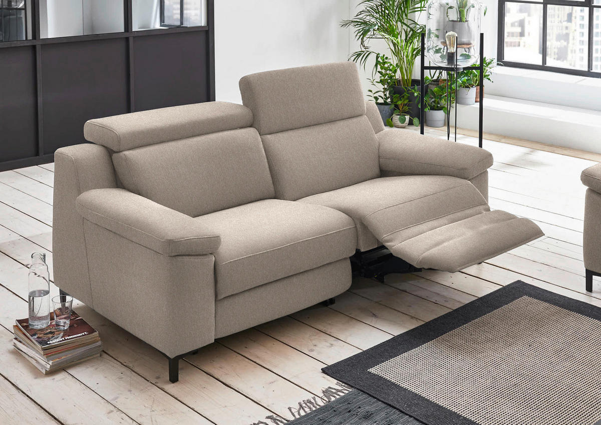 2,5-SITZER in Chenille Greige  - Greige/Schwarz, Design, Textil/Metall (188/84-104/104cm) - Valdera