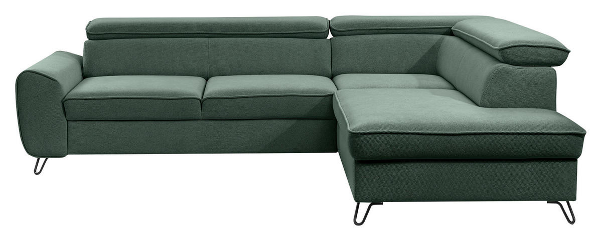 ECKSOFA inkl. Funktion Waldgrün Flachgewebe  - Waldgrün/Schwarz, Design, Textil/Metall (250/200cm) - Stylife