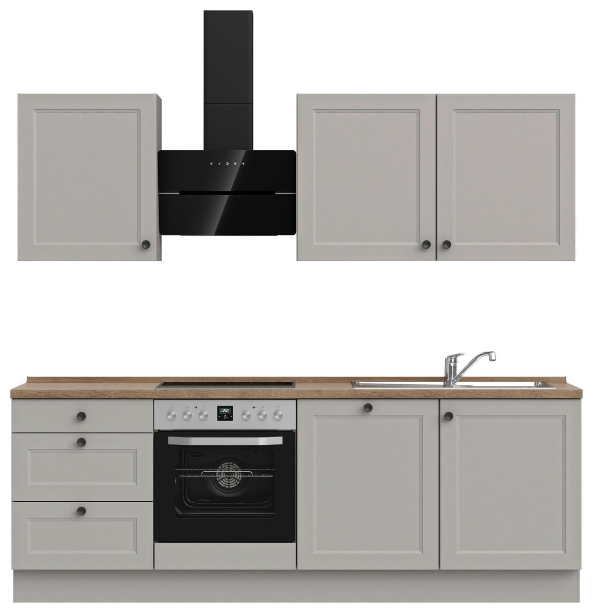 KÜCHENBLOCK 240 cm   in Grau, Eiche dunkel  - Eiche dunkel/Schwarz, MODERN, Holzwerkstoff/Metall (240cm) - Nobilia