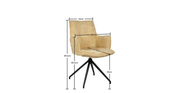 ARMLEHNSTUHL in Eisen Chenille - Gelb/Schwarz, Design, Textil/Metall (59/89,5/63cm) - Novel