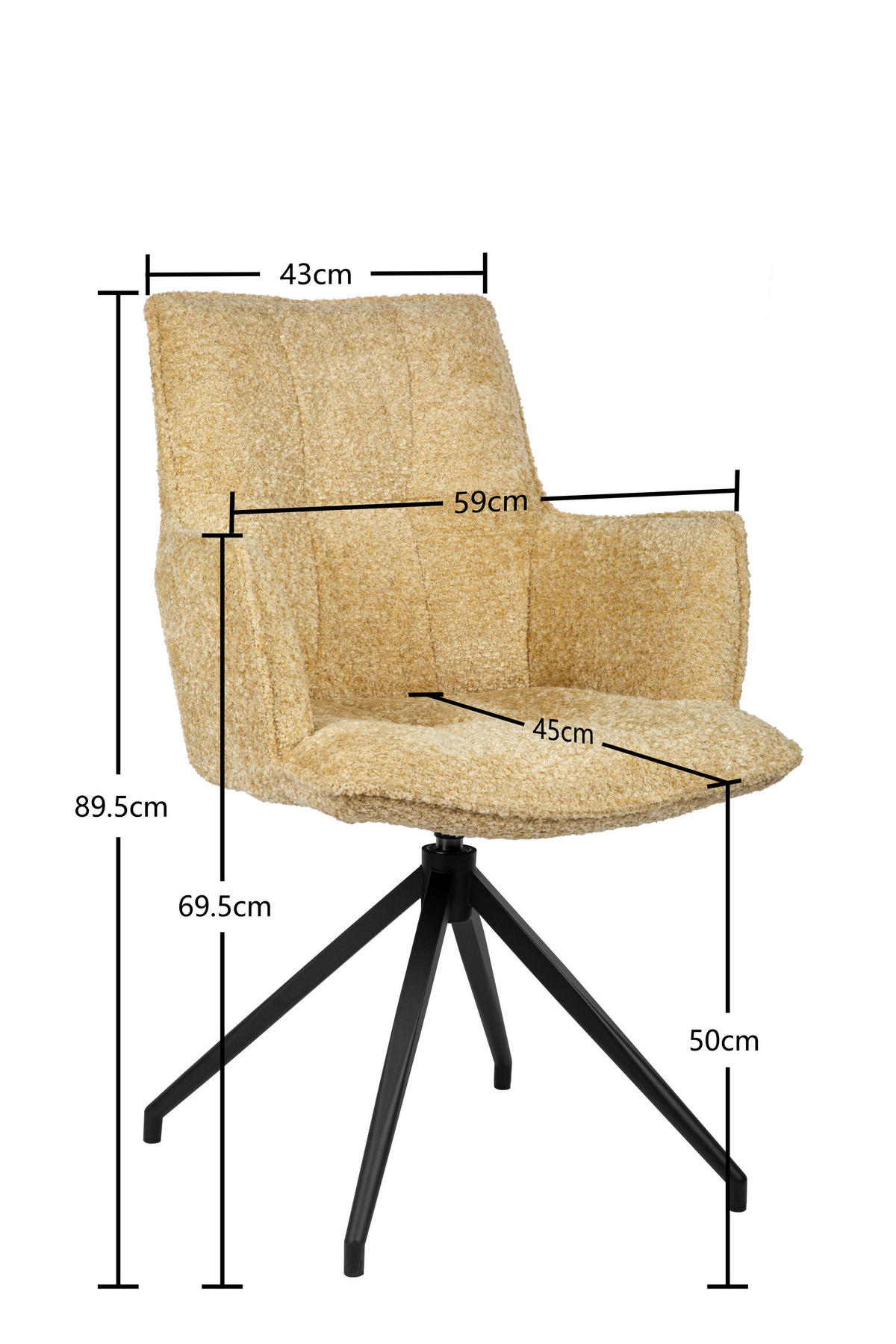 ARMLEHNSTUHL  in Eisen Chenille  - Gelb/Schwarz, Design, Textil/Metall (59/89,5/63cm) - Novel
