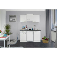 MINIKÜCHE 150,5 cm   in Weiß, Weiß Hochglanz  - Schieferfarben/Edelstahlfarben, MODERN, Holzwerkstoff/Metall (150,5cm) - FlexWell