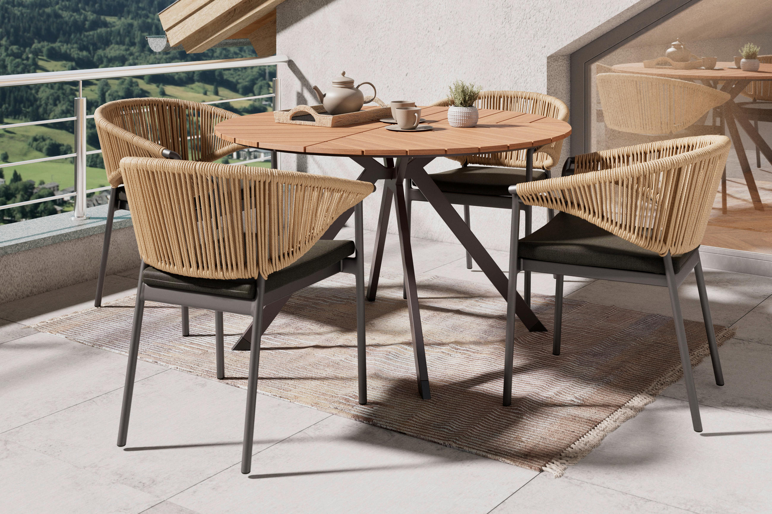 ZÁHRADNÝ STÔL, kov, plast, 120/74/120 cm - čierna/farba tíku, Modern, kov/plast (120/74/120cm) - Ambia Garden