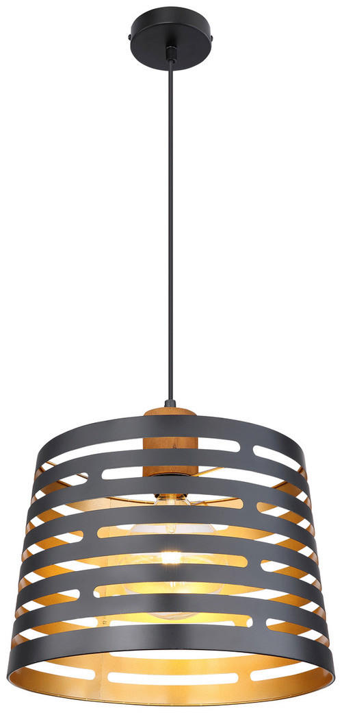 HÄNGLAMPA Ablona 35/120 cm  - svart/guldfärgad, Natur, metall/trä (35/120cm) - Globo