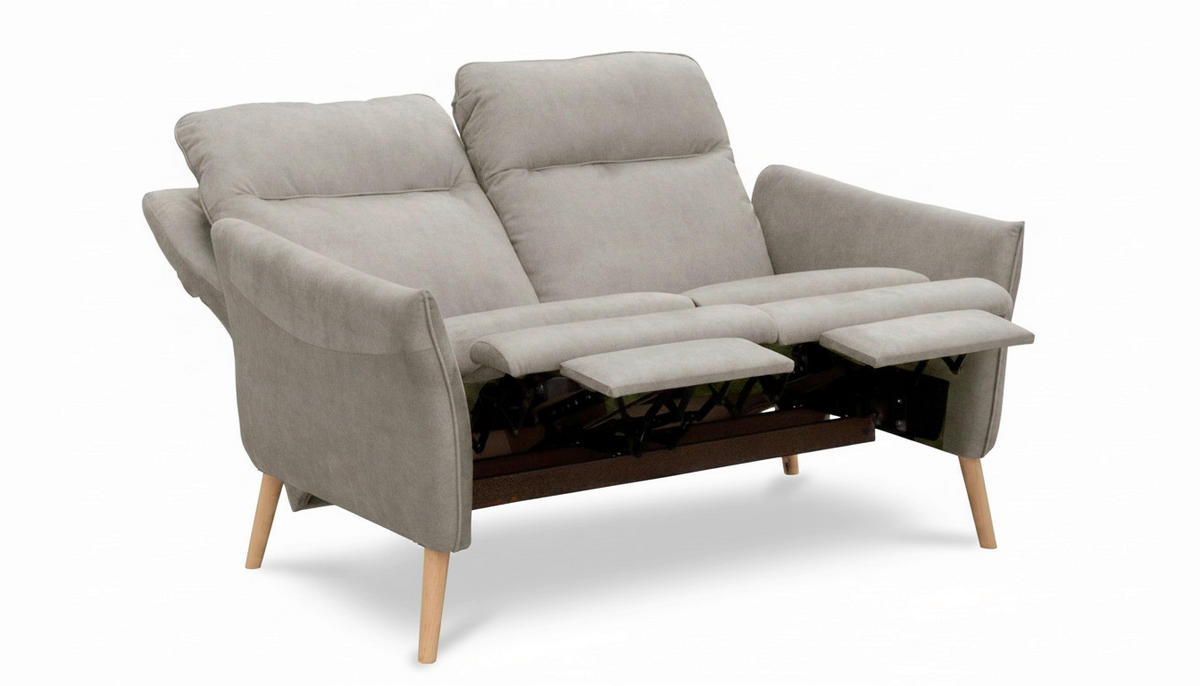 2-SITZER-SOFA Mikrofaser Taupe  - Taupe/Buchefarben, Design, Holz/Textil (145/110/92cm) - Livetastic