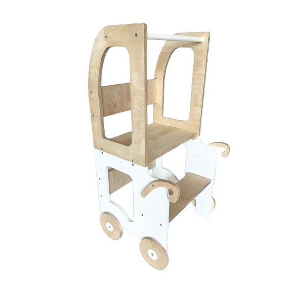 Kombihochstuhl Trolley Step Stool Weiss/Natur