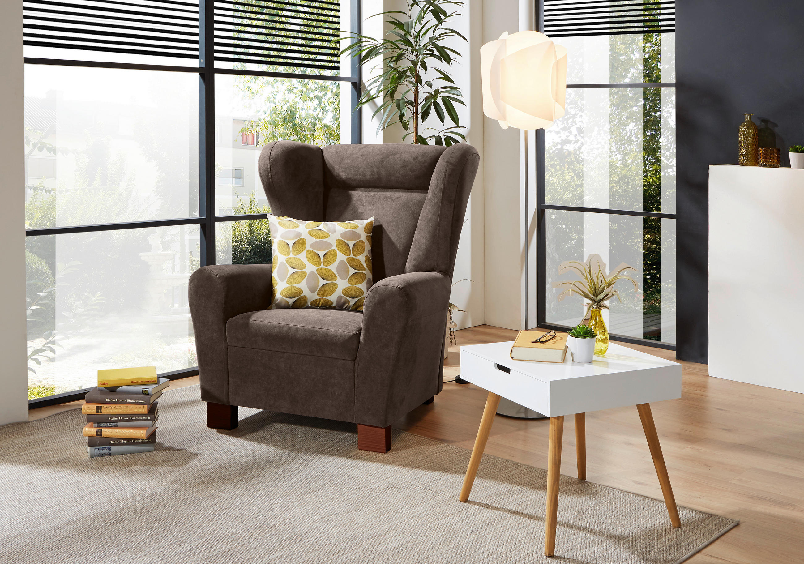 OHRENSESSEL Flachgewebe Dunkelbraun    - Dunkelbraun/Braun, Design, Holz/Textil (95/109/97cm) - Livetastic