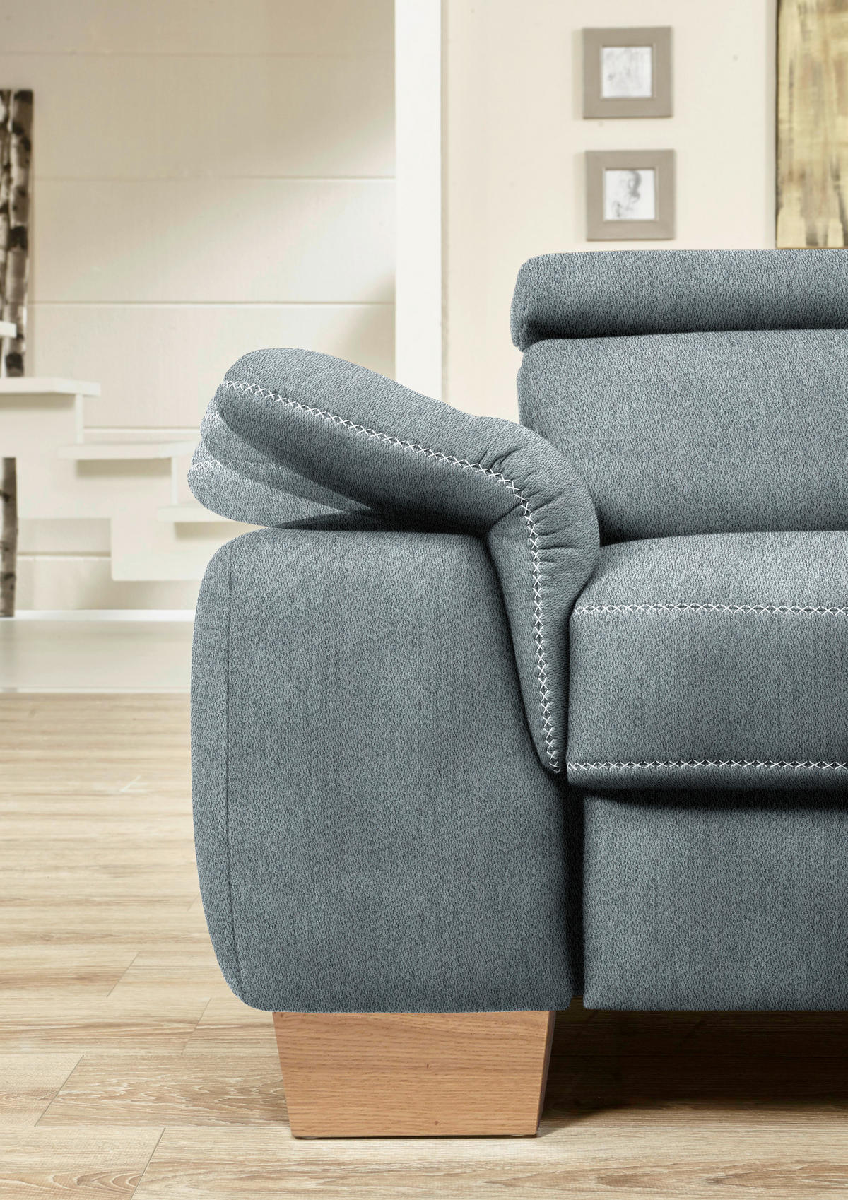ECKSOFA in Mikrofaser Blaugrau  - Eichefarben/Beige, Natur, Holz/Textil (226/273cm) - Beldomo System