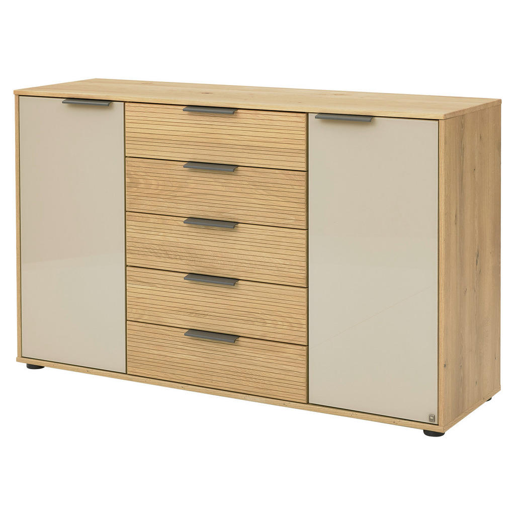 Thumbnail - Musterring Sideboard SAN Francisco, Champagner, Eiche Bianco, Holzwerkstoff, teilmassiv, 2 Fächer, 5 Schubladen, 141x86x...