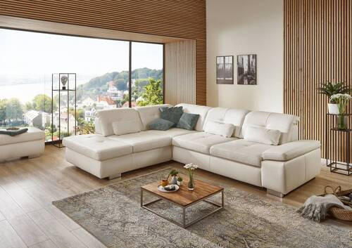 ECKSOFA in Echtleder Weiss  - Weiss, Basics, Leder/Metall (260/312cm) - Beldomo Premium