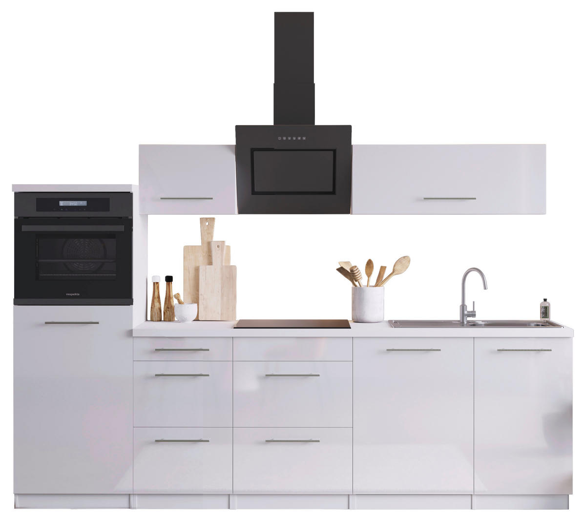 KÜCHENBLOCK 280 cm   in Weiss Hochglanz  - Weiss Hochglanz/Weiss, Design, Holzwerkstoff/Metall (280cm) - Respekta
