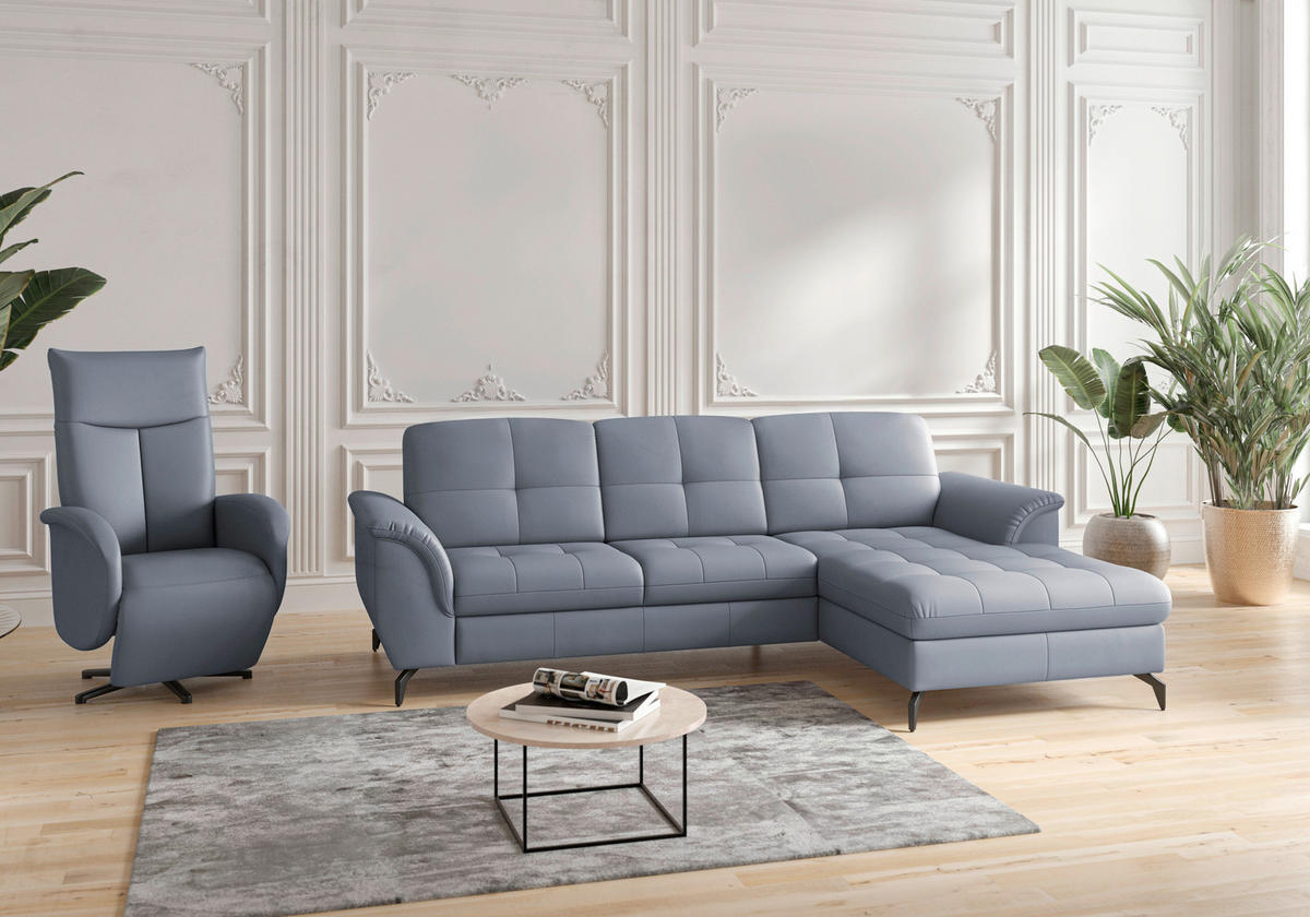 ECKSOFA in Echtleder Graublau  262/164 cm  - Graublau/Schwarz, MODERN, Leder/Metall (262/164cm) - Sit & More