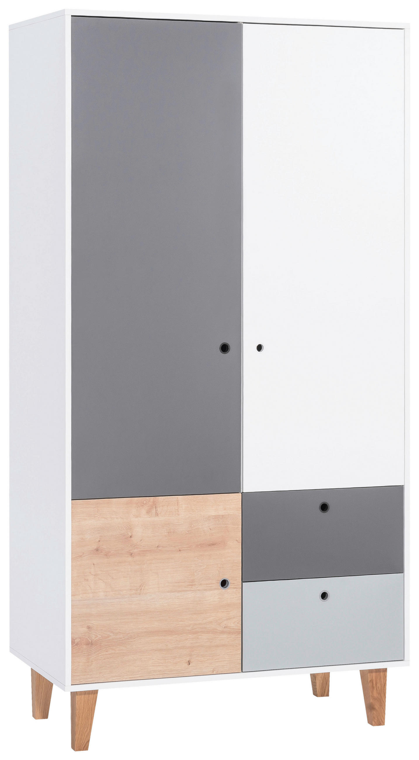 KLEIDERSCHRANK 3-türig Eiche Graphitfarben, Grau, Weiß, Eichefarben  - Eichefarben/Graphitfarben, MODERN, Holz/Holzwerkstoff (103,5/201,5/55cm) - MID.YOU